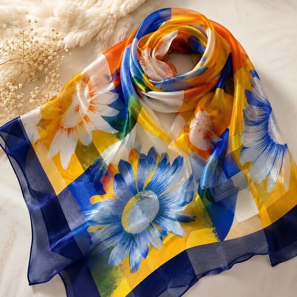 Sunflower‎ Floral Fashion Scarf Satin 3'x3'